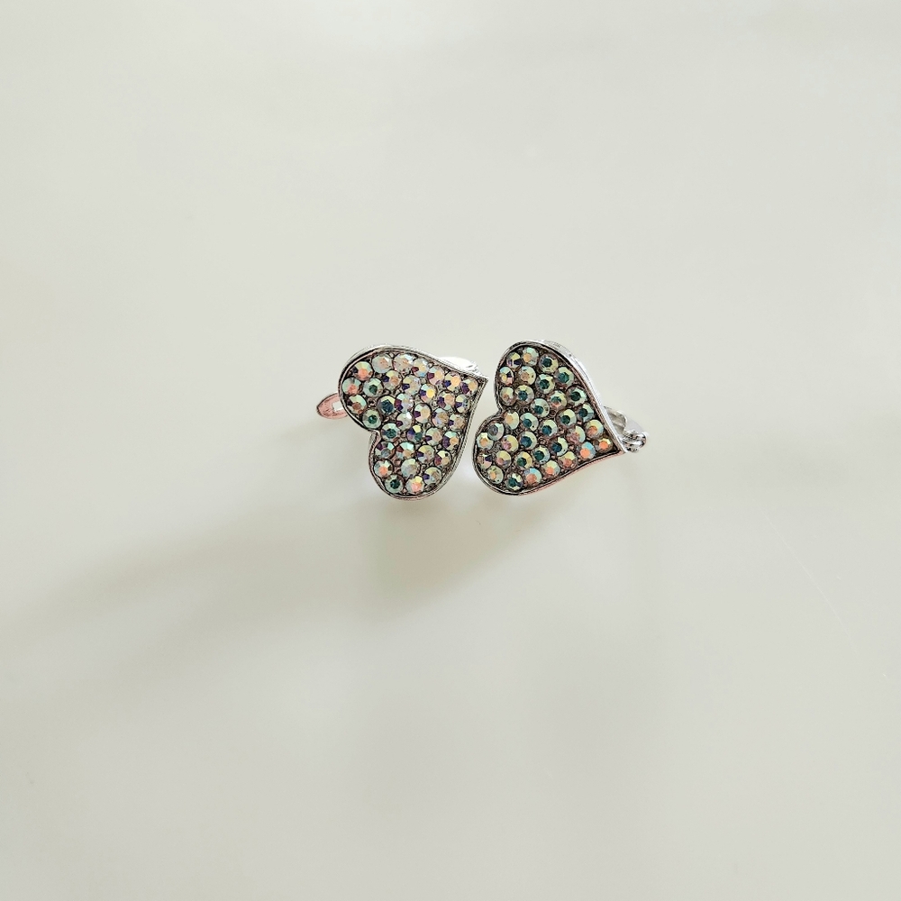 Silver Heart Earrings with Multicolor Accents